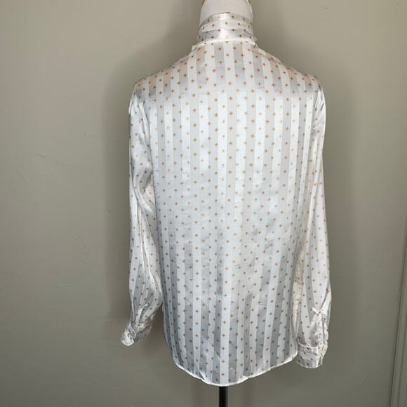 Vintage Evan Picone Blouse Cream with Small Squares Medallion Subtle Stripe Sz 8 - Picture 2 of 7